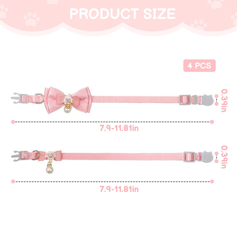 4 PCS Cute Pearl Cat Collar Breakaway, Adjustable Pink Bow Girl Kitten Collar - PawsPlanet Australia
