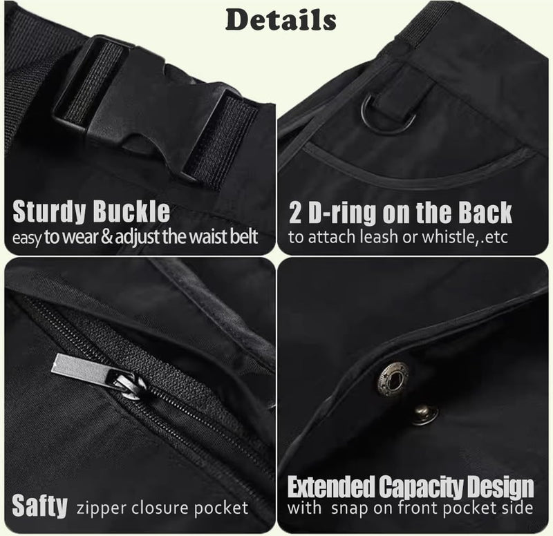 Dog Trainer Treat Pouch with Detachable Pockets, Hand Free Waist Belt Clip, Dog Handler Training Tools Storage Waist Pockets for Men and Women, also Used to Gardening Work, Hairstylist (Black) Black - PawsPlanet Australia