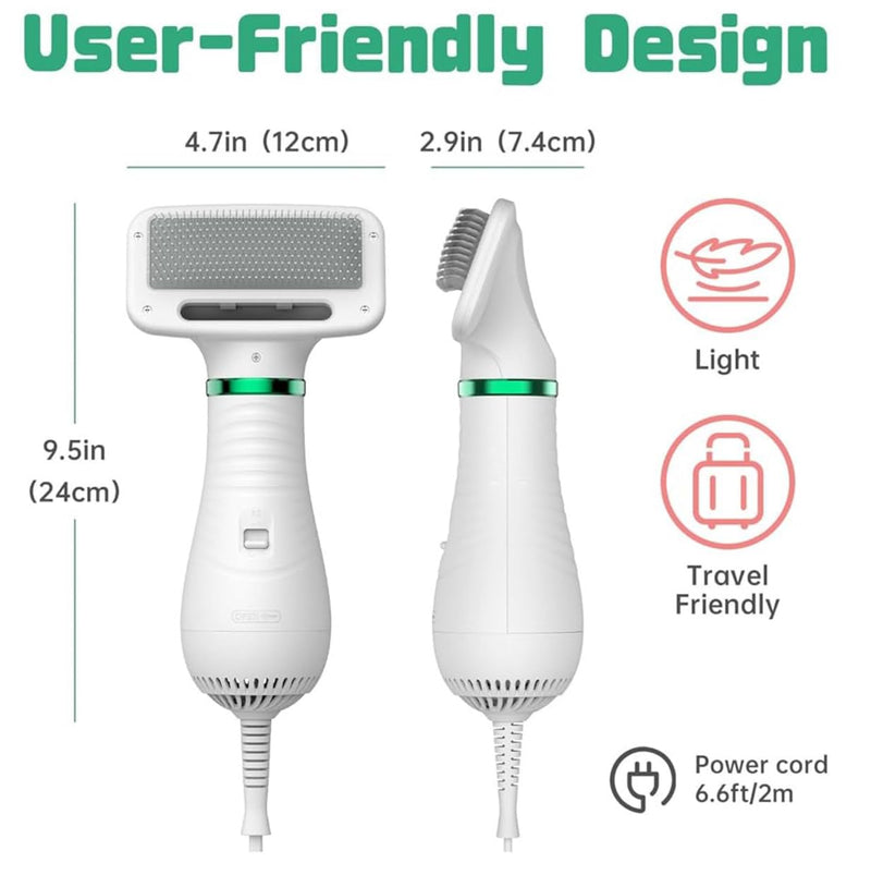 2-in-1 Dog Grooming Hair Dryer with Brush | Portable Pet Blow Dryer, Quiet & Adjustable Temperature | Ideal for Small & Medium Dogs and Cats - PawsPlanet Australia