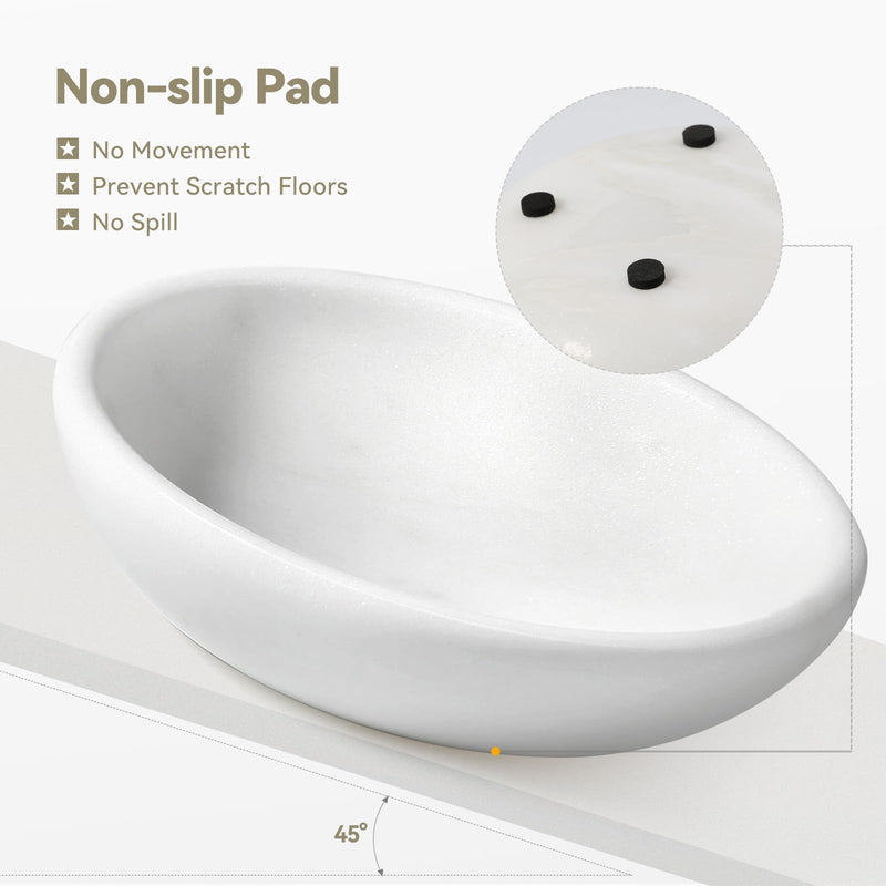 White Cat Bowl, Marble Food and Water Bowl for Cat and Small Dog, Heavyweight 1.5lb Non-Tip Pet Food Dish with Slip-Proof Pad, Premium Stone Feeder for Elegant Home Decor XS Namib Fantasy