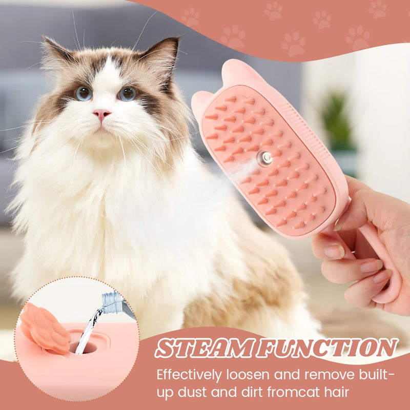 Cat Steam Brush for Shedding, 4 in 1 Rechargeable Steam Brush with Foldable Handle for Cats and Dogs, Pet Comb for Cats, Massage, Cleaning, Shedding & Combing All In One(COLOR:Pink) Pink - PawsPlanet Australia