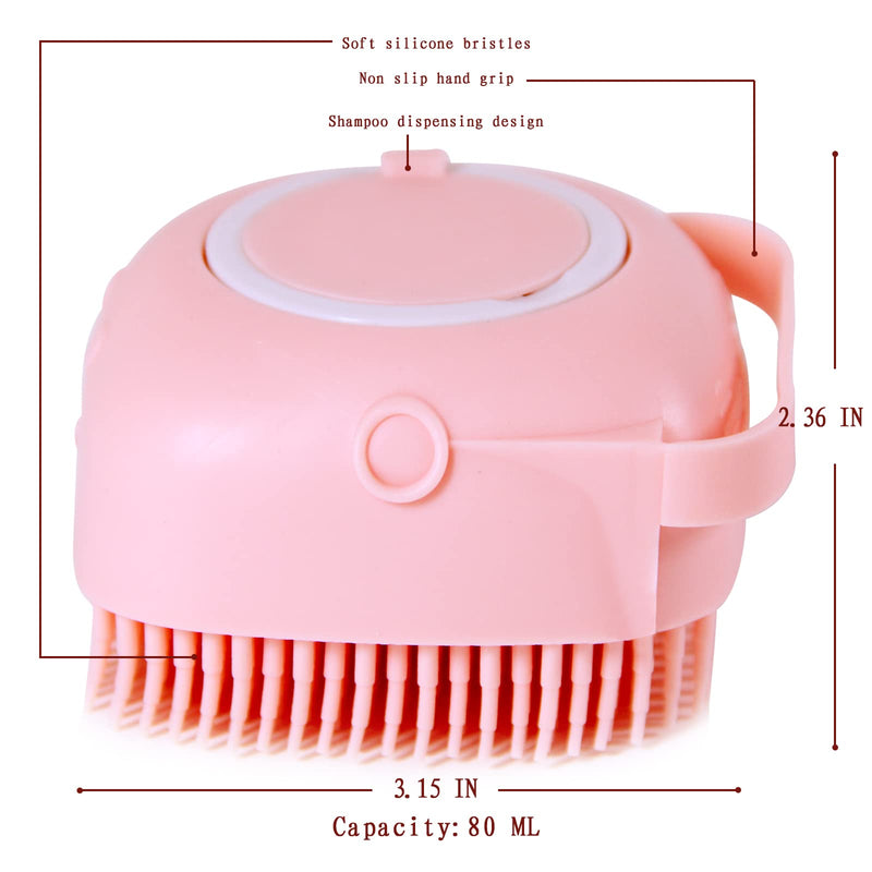 Pet Bath Brush Dog Baths Brush Shampoo Dispenser Soft Silicone Dog Bathing Brushes Dogs Shampoo Brushes scrubbers for Cats and Dogs Shower Brush Grooming (Pink) Pink - PawsPlanet Australia
