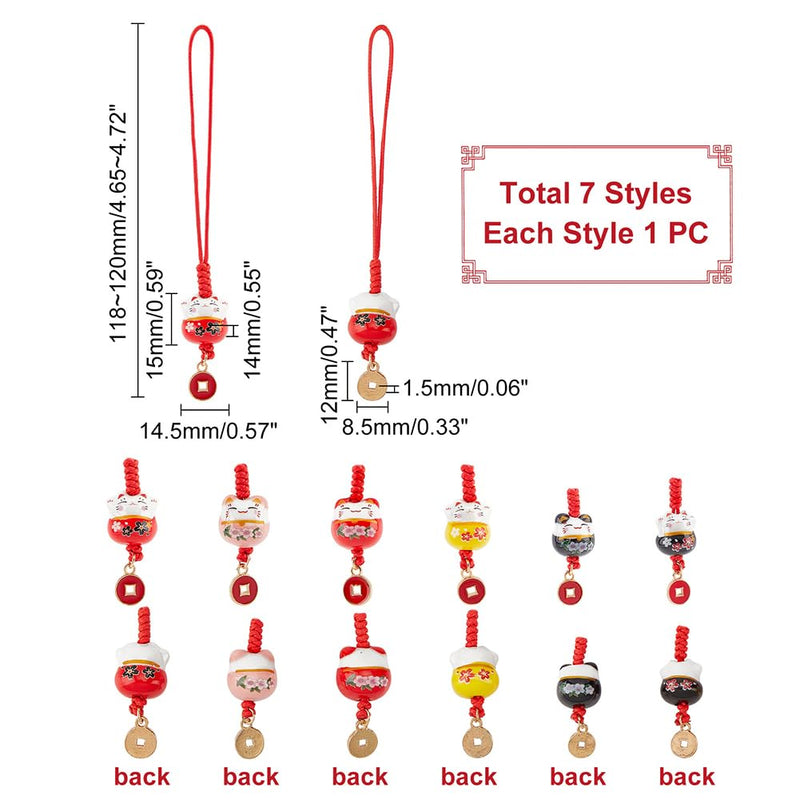 PH PandaHall 7pcs Lucky Cat Keychains Ceramic Beckoning Cat Charms Keyrings Pendant Maneki Neko Ornament Fortune Pendants Mobile Phone Pendant with Coins Alloy Pendants for New Year Christmas - PawsPlanet Australia