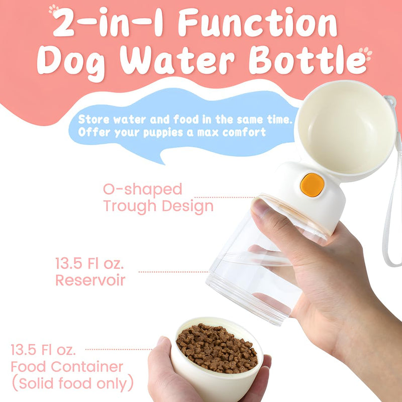 Portable Dog Water Bottle Leak-Proof, Dog Water Bottle Dispenser with Dog Food and Water Bowl Durable & Lightweight Pet Travel Water Bottle for Hiking Dog Walk Car Ride (White) White - PawsPlanet Australia