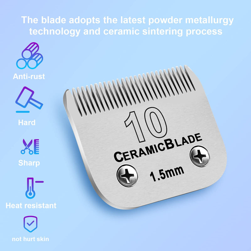 Detachable Pet Dog Grooming Clipper Ceramic Blade,Compatible with Andis Size 10 Cut Length 1/16"(1.5mm),Compatible with Oster A5,Wahl KM10 Series Clippers 10# 1.5mm - PawsPlanet Australia