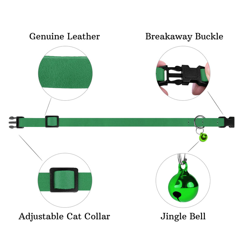 Breakaway Cat Collar Leather Soft Adjustable Pet Kitten Collars with Bell Pink Brown Blue Green Red (Mint Green) Mint Green - PawsPlanet Australia
