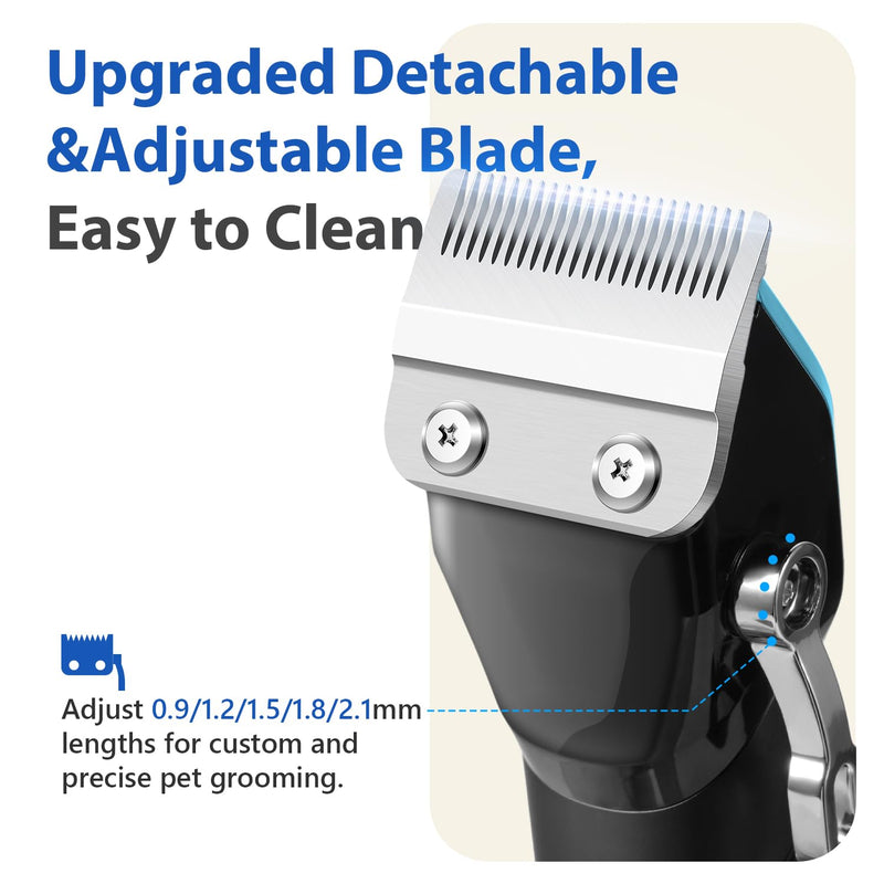 Dog Grooming Kit, Dog Clippers for Grooming for Thick Curly Coats, Professional Pet Hair Shaver Paw Trimmer Cordless Rechargeable Low Noise for Dogs Cats Animals Face Ear Blue - PawsPlanet Australia