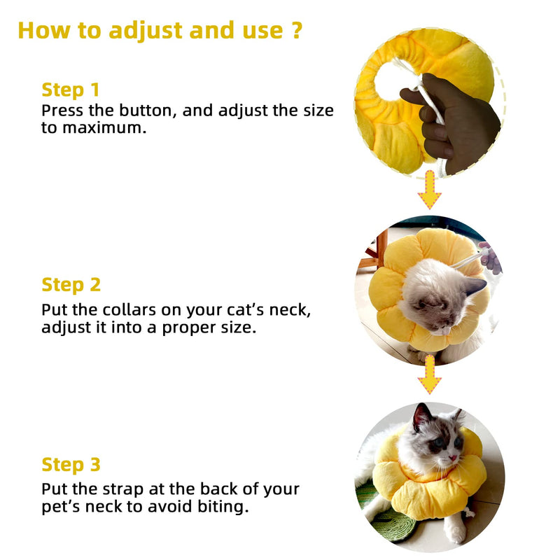 KUDES Cat Small Dog Recovery Collar, Cute Sunflower Neck Cone After Surgery, Adjustable Pet E Collar, Wound Healing Protective Cone Surgery Recovery Elizabethan Collars for Small Pets Sunflower-XS(Between 2-6 lbs)