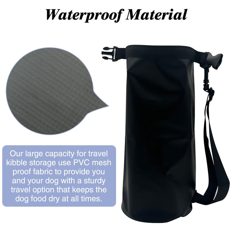 Large Pet Travel Bag - 15L Waterproof Portable Food Storage with Shoulder Strap for Camping Hiking - Black 15L(≈20lbs) - PawsPlanet Australia
