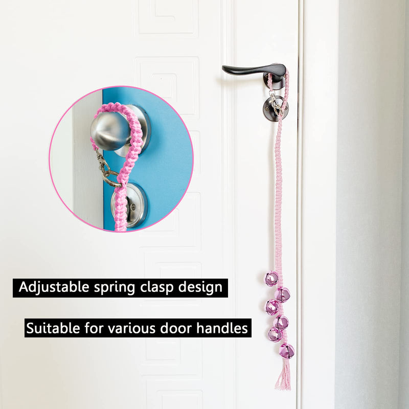 Dog Hanging Doorbells| 6 Extra Loud Dog Potty Training Bells| Adjustable Durable Braided Rope Door Bell for Dogs to Ring to Go Outside(Pink, Large) Pink - PawsPlanet Australia