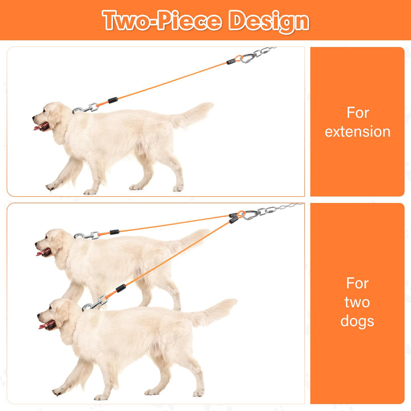 Chew Proof Dog Leash Extender, 24'' Wire Rope Extension for Small, Medium, Large Dogs, Walking, Training Puppies, Dual 2-Dog Leash, Metal Cable Lead for Collar & Harness Orange - PawsPlanet Australia