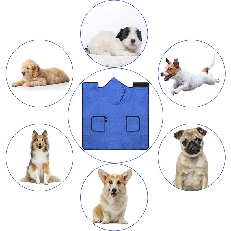Dog Bathrobe Towel with Double Pocket, Wearable Dog Towel Super Absorbent Fast Drying Pet Towel Soft Dog Bath Robe with Hat and Belt for Medium Large Dogs X-Large:Back Length 29"/75cm - PawsPlanet Australia