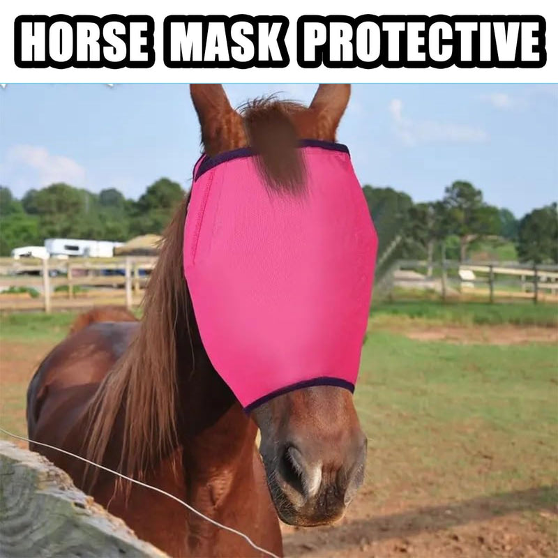Pink Horse Fly Mask Large Space Breathable UV Protection Comfort Full Face Mesh Horse Fly Mask with Adjustable Strap for Horses Pink