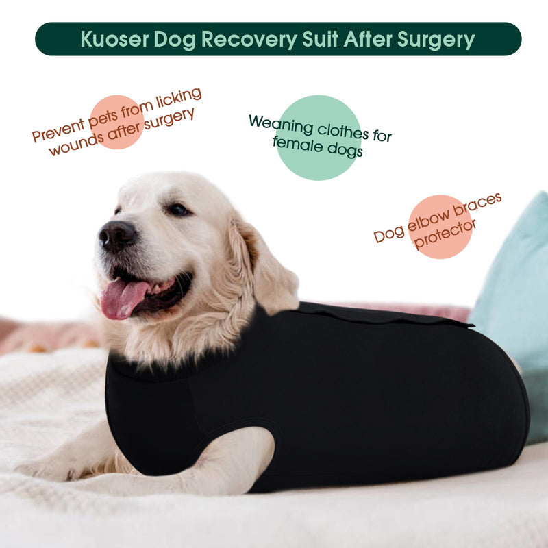 Kuoser Dog Surgery Suit Female Spay Male Neuter, Dog Leg Sleeve to Stop Licking Soft Dog Onesie for Abdominal Wound, Dog Recovery Suit Rear Leg Sleeves Pet Elbow Brace Protector, Black M Medium (Back Length: 34CM / 13.38") - PawsPlanet Australia