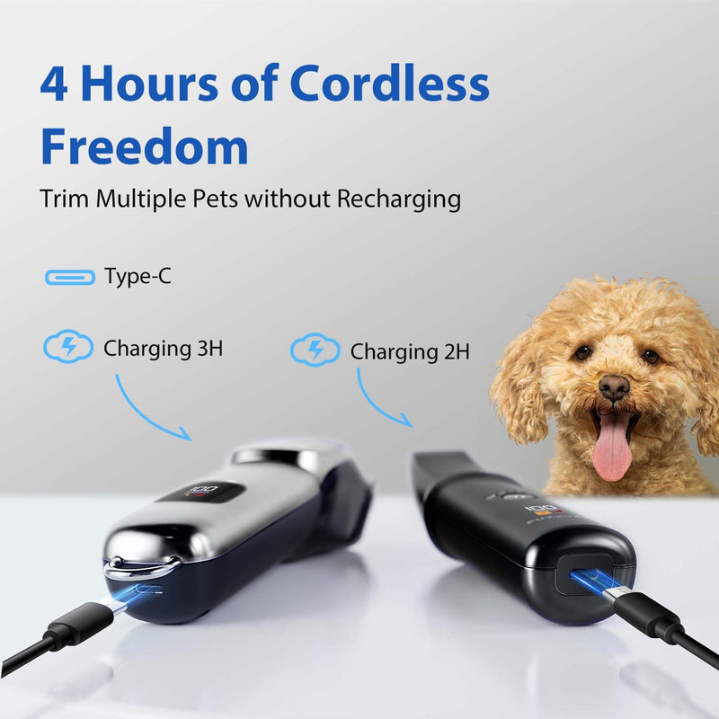 Dog Grooming Kit, Dog Clippers for Grooming for Thick Curly Coats, Professional Pet Hair Shaver Paw Trimmer Cordless Rechargeable Low Noise for Dogs Cats Animals Face Ear Black - PawsPlanet Australia
