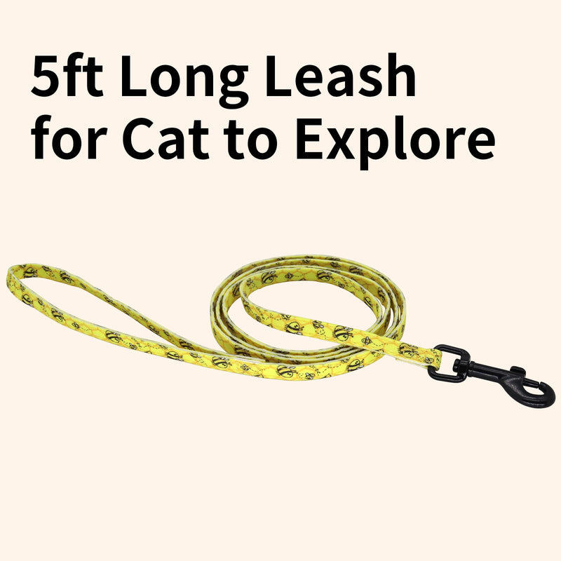 Cotton Cat Harness and Leash Set, Escape-Proof Adjustable Soft Harness for Kitten, Small & Large Cats, Ideal for Travel & Outdoor Walking (Bee) Bee