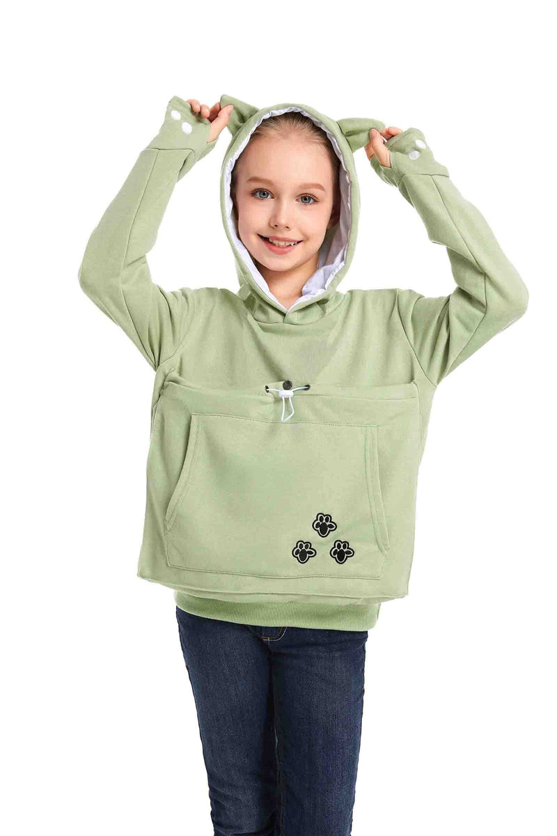 LINYUCHEN Boys Girls Cat Pouch Hoodie - Kitten Puppy Carrier Holder Sweatshirt Long Sleeve Cat Ear Pullover Tops 12-13 Years Green - PawsPlanet Australia