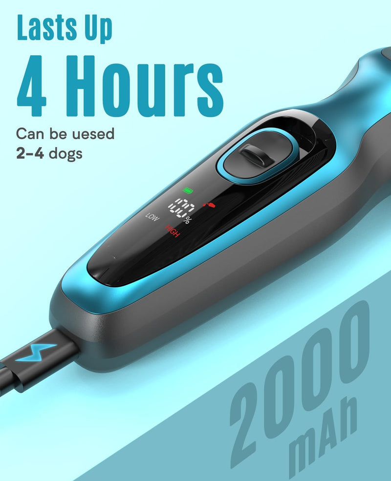 oneisall Dog Clippers for Grooming 2-Speed Super Power Dog Clippers 50dB Quiet Rechargeable Cordless Dog Trimmer with Detachable Stainless Steel Blade for Small & Large Dogs with Thick Coats