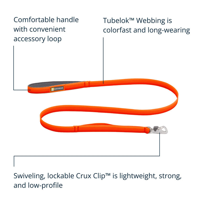 RUFFWEAR Front Range Dog Lead, No Pull 1.5m Pet Leash with Padded Handle, Lightweight Adjustable & Heavy Duty Animal Lead, Anti Tangle Dog Walking & Training, Blaze Orange 1.5 m