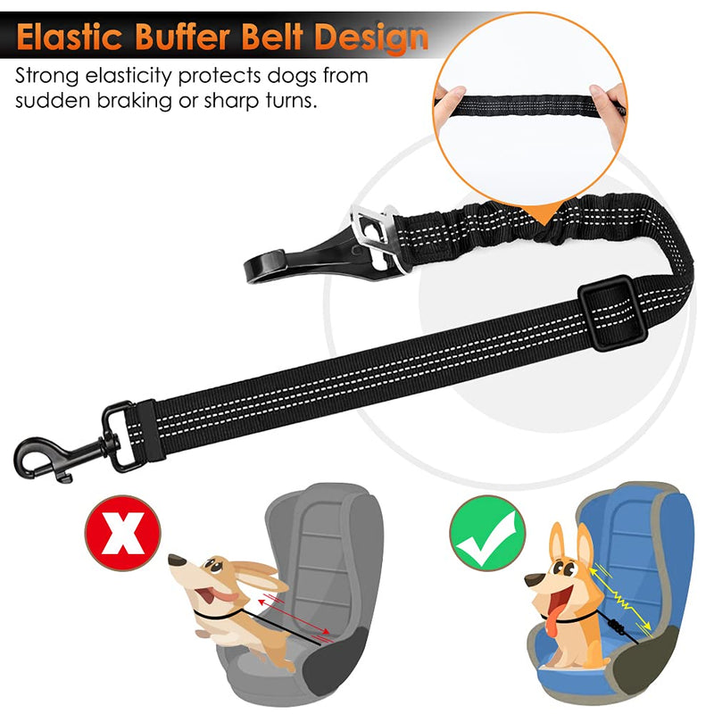 SlowTon Dog Seat Belt, Adjustable Dog Safety Belt Leash, 2 in 1 Latch Bar Attachment Dog Car Seatbelt with Elastic Nylon Bungee Buffer, Reflective Nylon Belt Tether Connect to Dog Harness (Black) 27.55 Inch 1 Pack - Black - PawsPlanet Australia