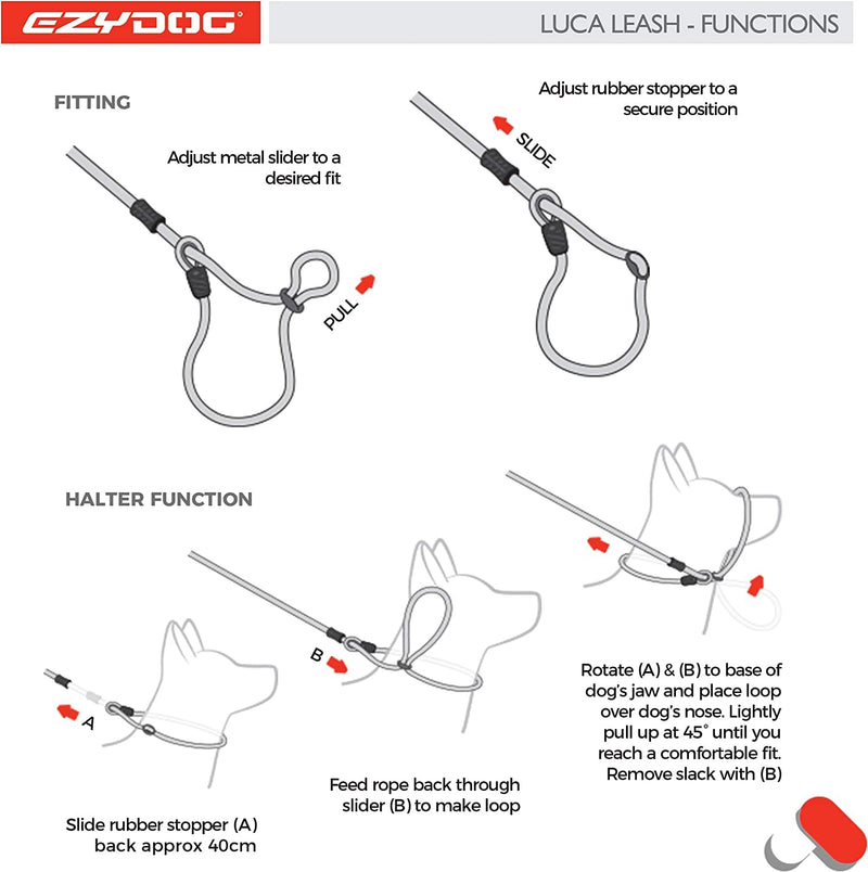 EZYDOG Luca Lead | 1.7m, Climbing Rope, All-In-One, One-Size-Fits-All, Easy to Slip On, No Harness or Collar Needed (Blue) Blue