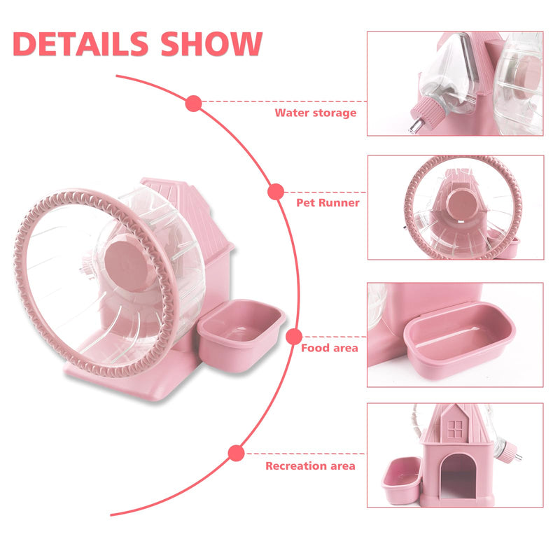 4 in 1 Silent Large Hamster Wheel Multifunctional Hamster Running Wheel Quite Running Spinner Wheel Accessories with Food Bowl Water Bottle for Hamsters Dwarf Gerbil (Pink) Pink - PawsPlanet Australia