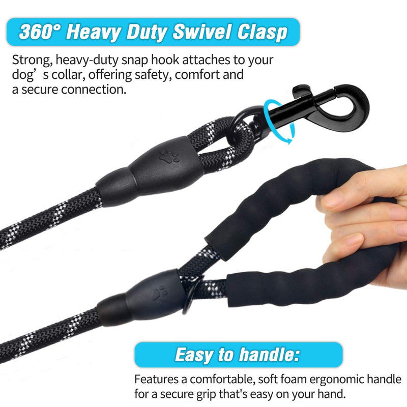 2 Pack Dog Leash 6 FT Thick Durable Nylon Rope - Comfortable Padded Handle Reflective Rope Dog Leash for Medium Large Dogs with Collapsible Pet Bowl and Garbage Bags (6FT-Blue + Black) 1/2"x 6 FT (18~120 lbs.) Set 01- Black+Blue