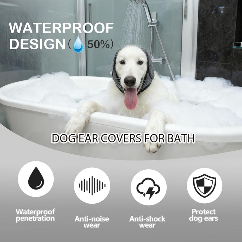 Dog Snood Swim Ear Protectors, Comfort Dog Ear Muffs Noise Protection, Waterproof Adjustable Pet Shower Wrap, Dogs Ear Cover for Dogs Puppies Cats Grooming, Bathing, Swimming(Gray, M)