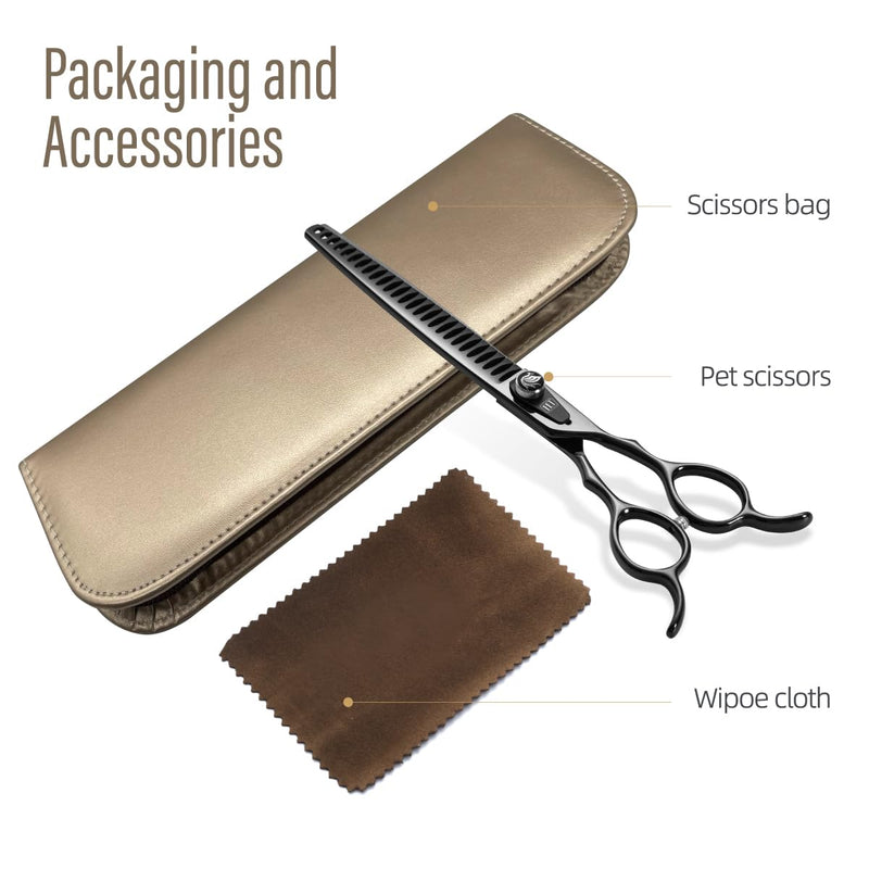 Dog Grooming Scissors: 7.5 inch Bright Black Pet Chunker Shears Made Of Japanese 440C Advanced Stainless Steel Professional Grooming Scissors for Dogs Cats and Other Pets 7.5" - PawsPlanet Australia