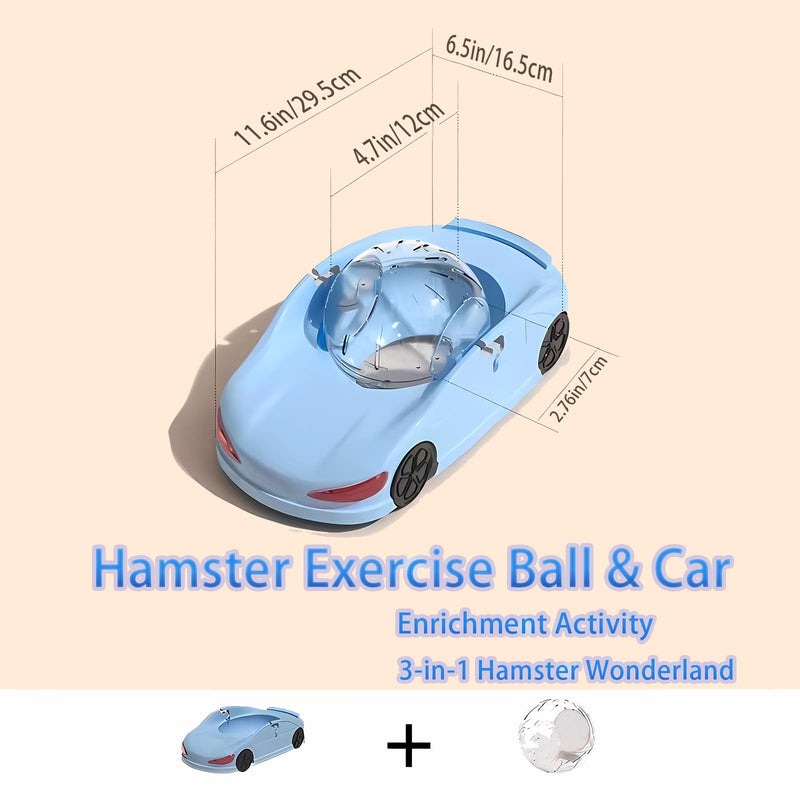 Hamster Exercise Ball Sports Car,Hamster Car with Detachable Transparent Ball,Funny Exercise Wheel for Hamsters,3 Modes Available,Suitable for Dwarf Small Pet - Safe, Breathable and Cute (Blue, 5.5") - PawsPlanet Australia