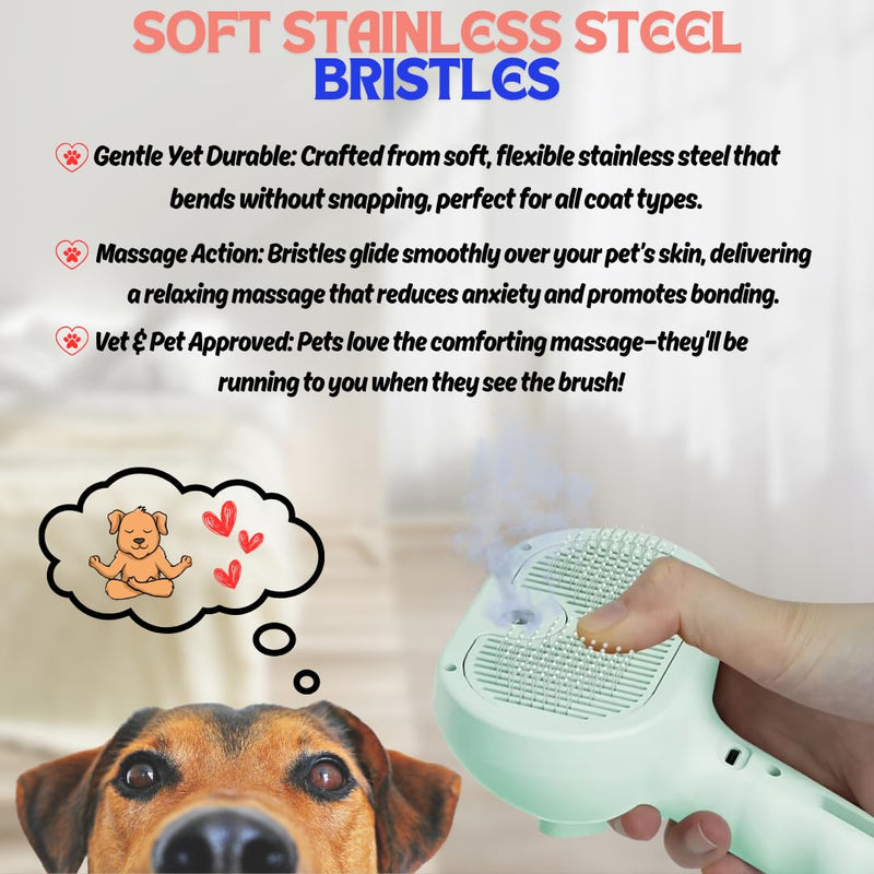 Pet Steam Brush for Cats Dogs, 3-in-1 Cat Grooming Tool with Water Spray and Quick Hair Release Button, Hair Removal Comb for Shedding, Steamy Brush (Pink) Pink - PawsPlanet Australia
