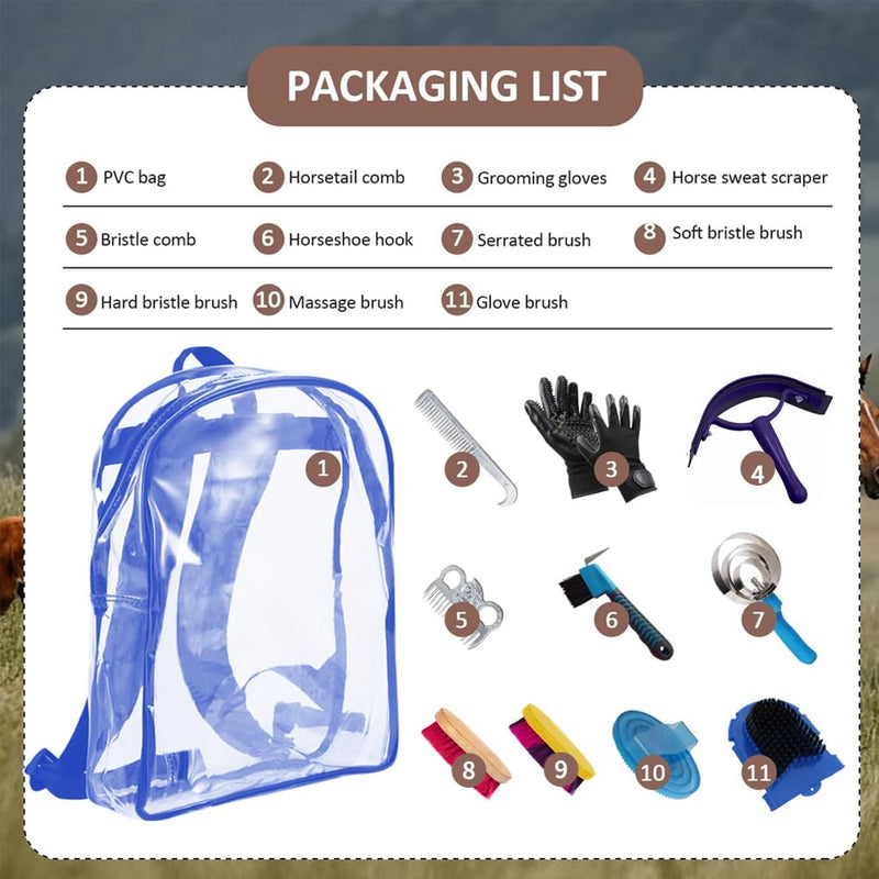 La La Pet® Grooming Kit with Bag - 11Pcs Brush Set for Horse Cleaning, Care and Tack Room Supplies - PawsPlanet Australia