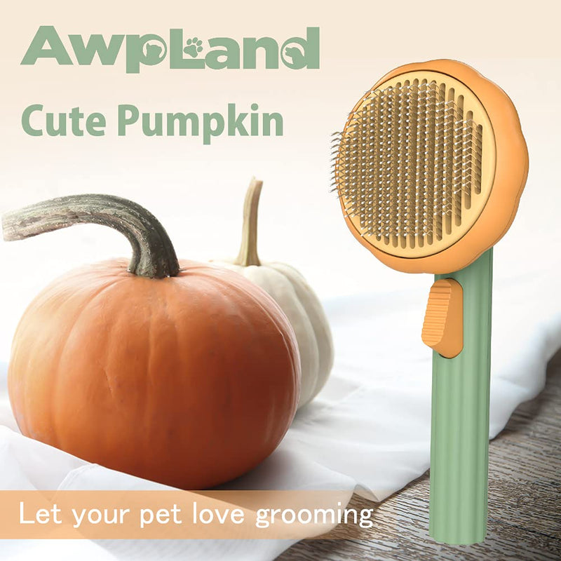 Pumpkin Cat Brush, Gentle Self Cleaning Pet Brush with Release Button for Cats and Dogs, Easy to Remove Loose Hair Daily Grooming Tool During Shedding Season Pumpkin