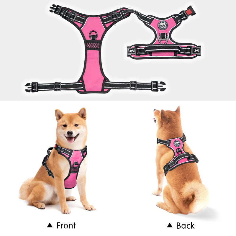 PoyPet No Pull Dog Harness, No Choke Front Clip Dog Reflective Harness, Adjustable Soft Padded Pet Vest with Easy Control Handle for Small to Large Dogs(Pink,M) Medium Pink - PawsPlanet Australia