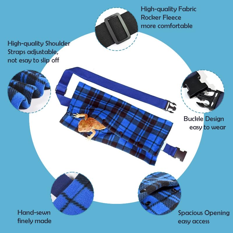 Small Animal Sling Carrier,Small Animal Bag for Bearded Dragons Lizards and Reptile with Adjustable Strap Tow Rope 3 Sizes Pack + Small Animal Sling Carrier（Blue Grid） Blue Grid