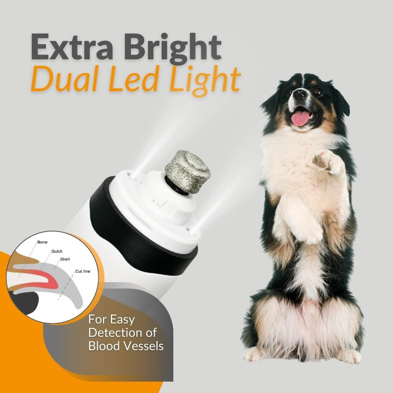 Dog Nail Grinder with LED Light – 2-Speed Cat & Dog Nail Trimmers & Grinder - Cat Claw Clippers - Super Quiet Claw Grooming Kit – Rechargeable Cordless Pet Nail Clipper - Nail Grinder for Dogs Quiet - PawsPlanet Australia