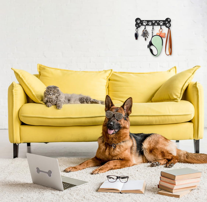Dog Leash Holder - Unique Metal Wall Hanger With Bone and Paw Design - Pet Leash Hook and Key Organizer - Decorative Gift Idea for Dog Lovers - PawsPlanet Australia