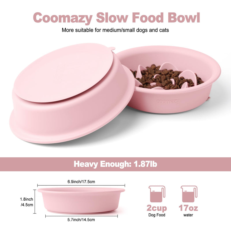 Coomazy Slow Feeder Cat Bowl Wed, Food Grade Silicone for Puppy Small Breed Dogs French Bulldogs Beagle Dachshund Schnauzer, Anti Choking, Protect Stomach, Pink