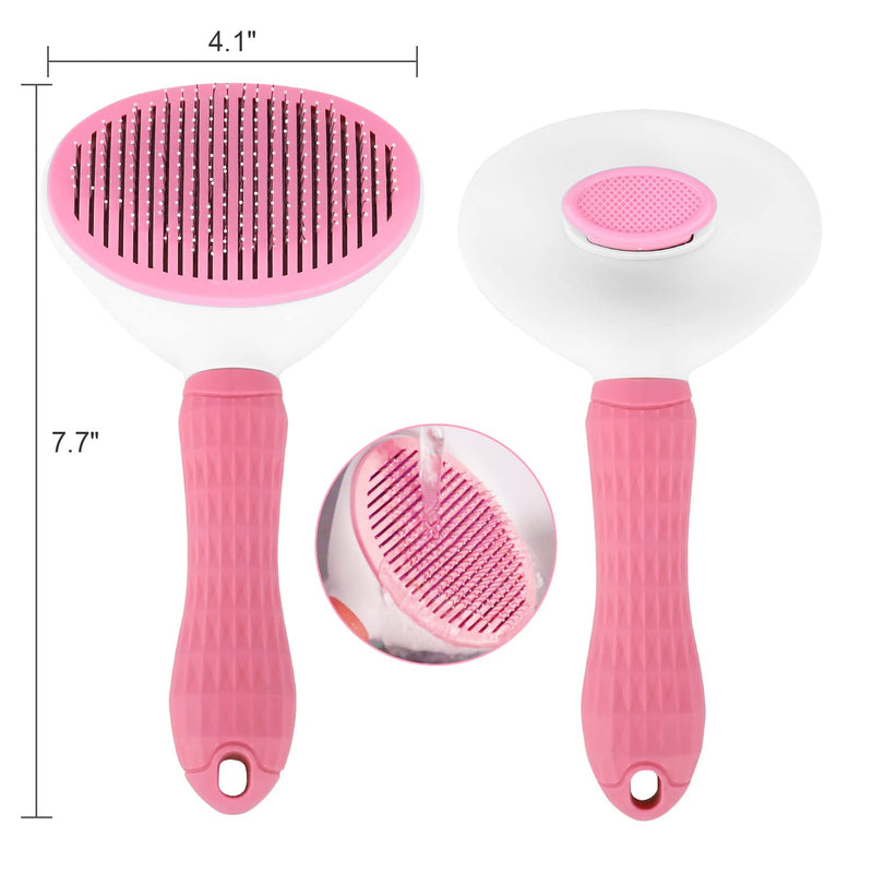Depets Self Cleaning Slicker Brush, Dog Cat Bunny Pet Grooming Shedding Brush - Easy to Remove Loose Undercoat, Pet Massaging Tool Suitable for Pets with Long or Short Hair Pink - PawsPlanet Australia