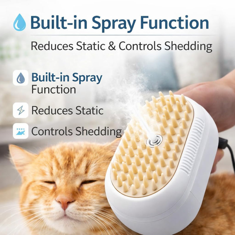 Electric Cat Grooming Brush with Spray, Rechargeable Pet Deshedding Comb, Self Cleaning Hair Removal Brush for Long & Short Hair Pets