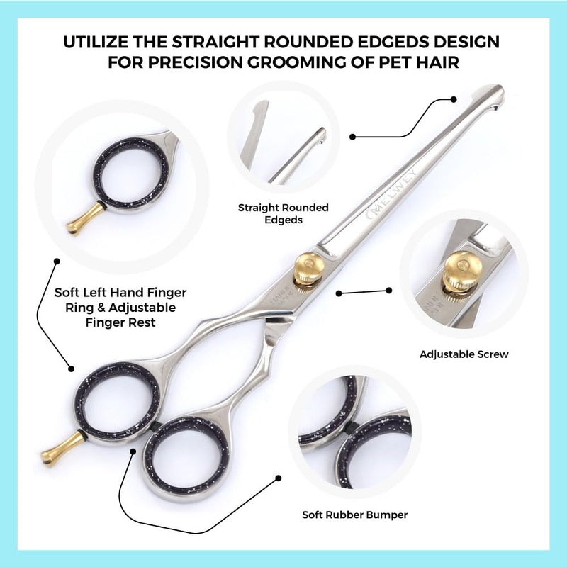 Left-Handed Pet Grooming Scissors Set Pro-Grade Curved Shears for Dogs Cats - Precision Crafted Sharp Blades Comfort Grip - Ideal for Cutting Curving Thinning (LH Round Tip Straight) LH Round Tip Straight - PawsPlanet Australia