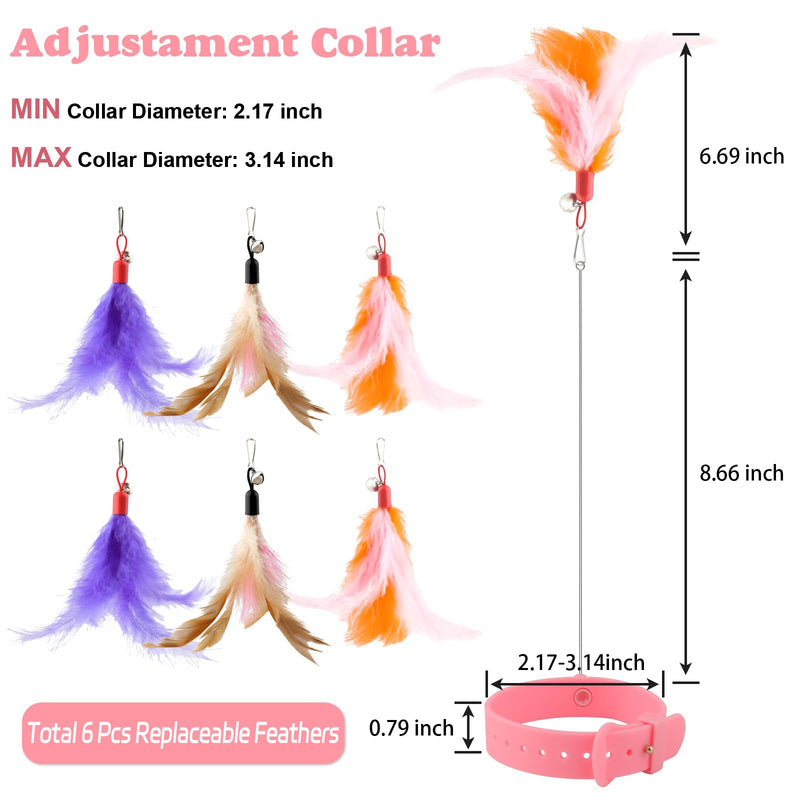 Cat Collar Toy, Cat Feather Neck Collar Toy with 6 Replacement Refills, Interactive Self Playing Toys with Bell for Indoor Kittens Small Animals