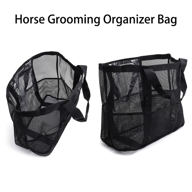 Smanllan Horse Grooming Organizer Bag,8 Pockets Waterproof Horse Grooming Tote Bag with Mesh (Black) Black - PawsPlanet Australia