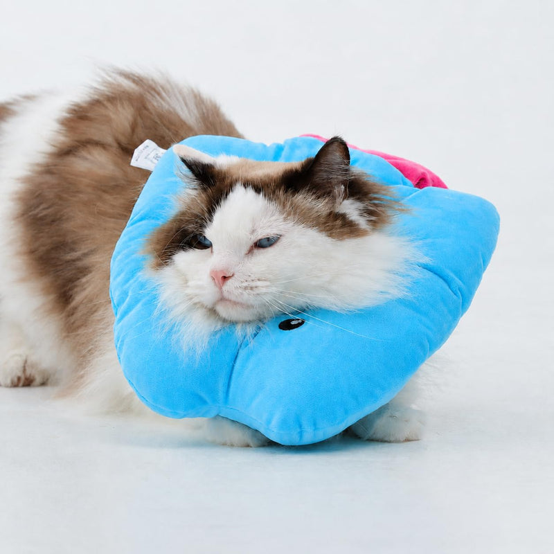 Cat Cone Collar Soft, Adjustable Cat Recovery Collar After Surgery, Pet Pillow Cone, Anti-Lick Wound Healing Elizabethan Collar for Kittens, Cute Fish S Small Blue