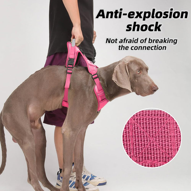 Airtag Dog Harness Chest Plate Reflective No Pull Harness with Leash for Extra Large Dogs (Fuchsia, L) Fuchsia - PawsPlanet Australia