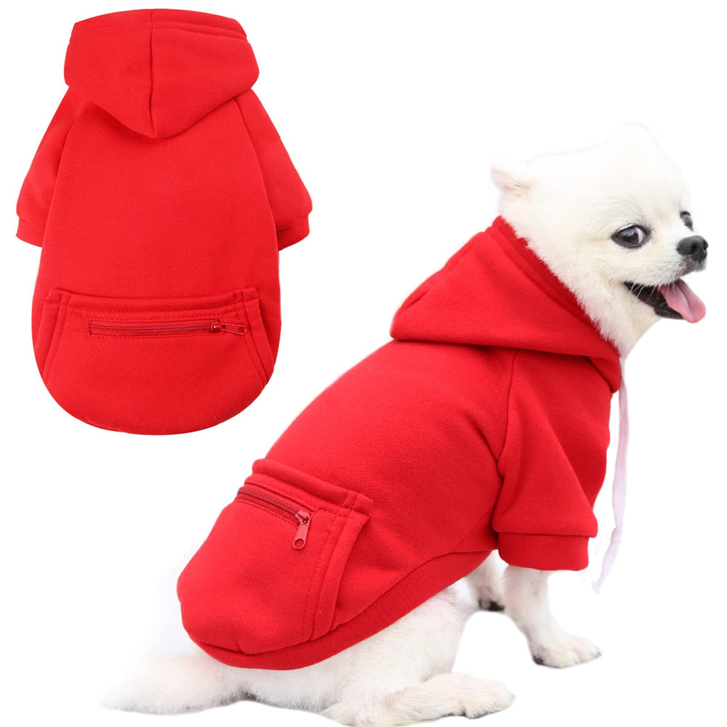 Small Dog Hoodie Cat Sweater Red Warm Soft Fleece Sweatshirts with Pocket Fall Winter Puppy Sweaters Cat Clothes for Cats Only Chihuahua Yorkies French Bulldog Outfits Pet Hooded Costume S(Fit 1-3 lbs)