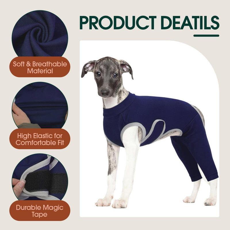 Kuoser Dog Surgery Recovery Suit, Professional Dog Surgical Suit for Back Legs, Soft Dogs Recovery Sleeve to Prevent Licking Biting Wounds, Dogs Onesie After Surgery Elbow Protector, Blue M Medium (Back: 13.38"; Chest: 20.47")