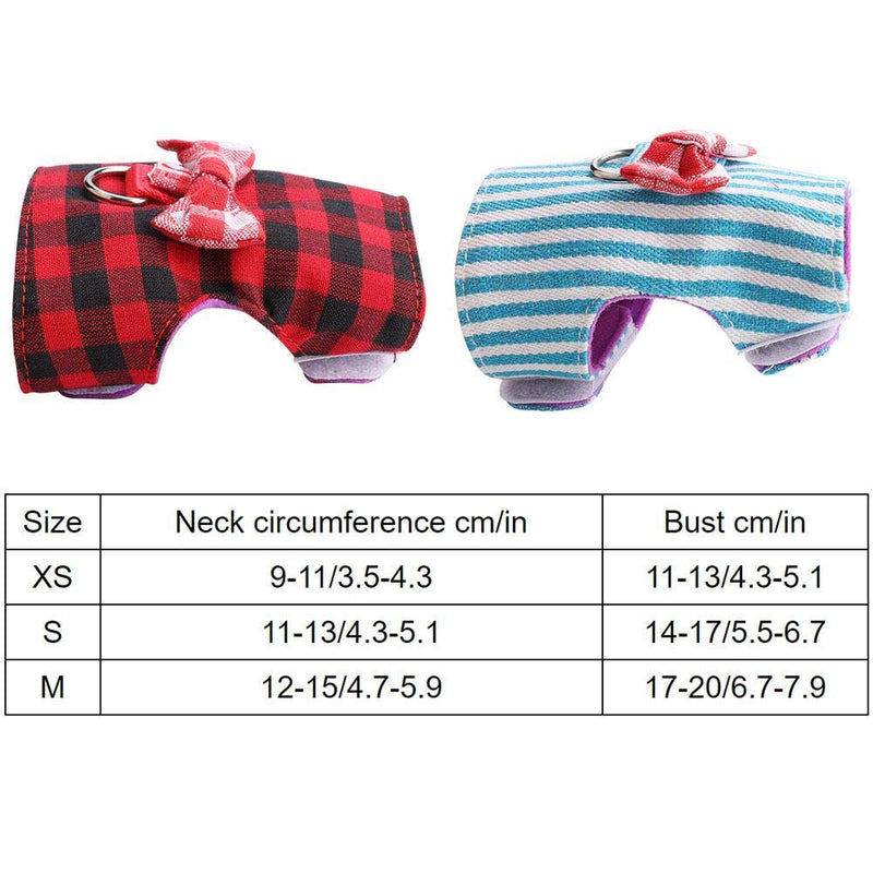 Pet Rabbit Traction Rope, Pet Small Animal Bunny Hamsters Harness Chest Strap Red Grid Blue Stripes 2 Pieces S