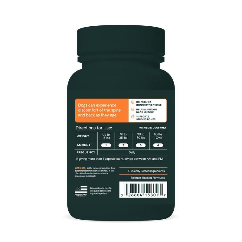 VetriScience Healthy Spine & Disc Easy-Open Capsules, Back & Spinal Support Chondroitin & Taurine Supplement for Dogs, Perfect for Dachshunds, Corgis, Frenchies & More, 180 Count 180 Tablets for All Dogs Capsule - PawsPlanet Australia