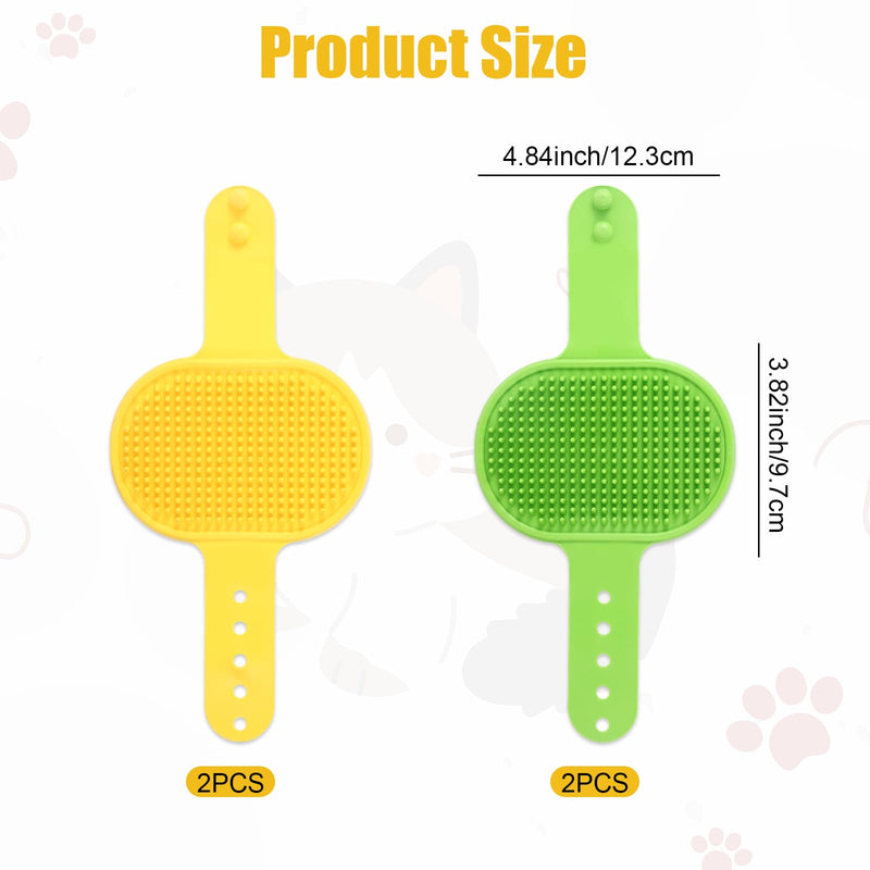 4 PCS Cat Self Groomer for Indoor Cats,Silicone Grooming Strap Pad for Cats,Adjustable & Soft Cat Massager(Green+Yellow) yellow green - PawsPlanet Australia